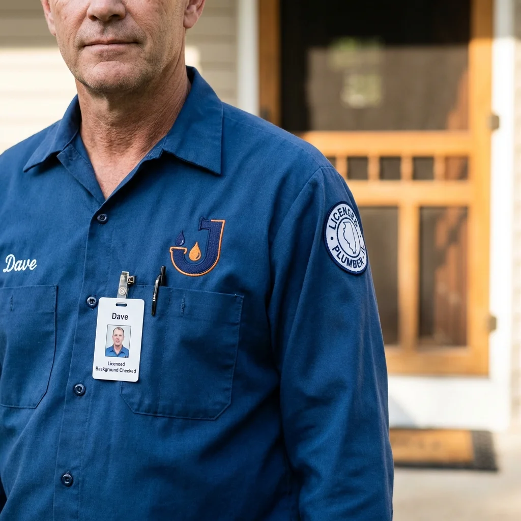 Licensed plumber showing ID badge in Memphis, MI