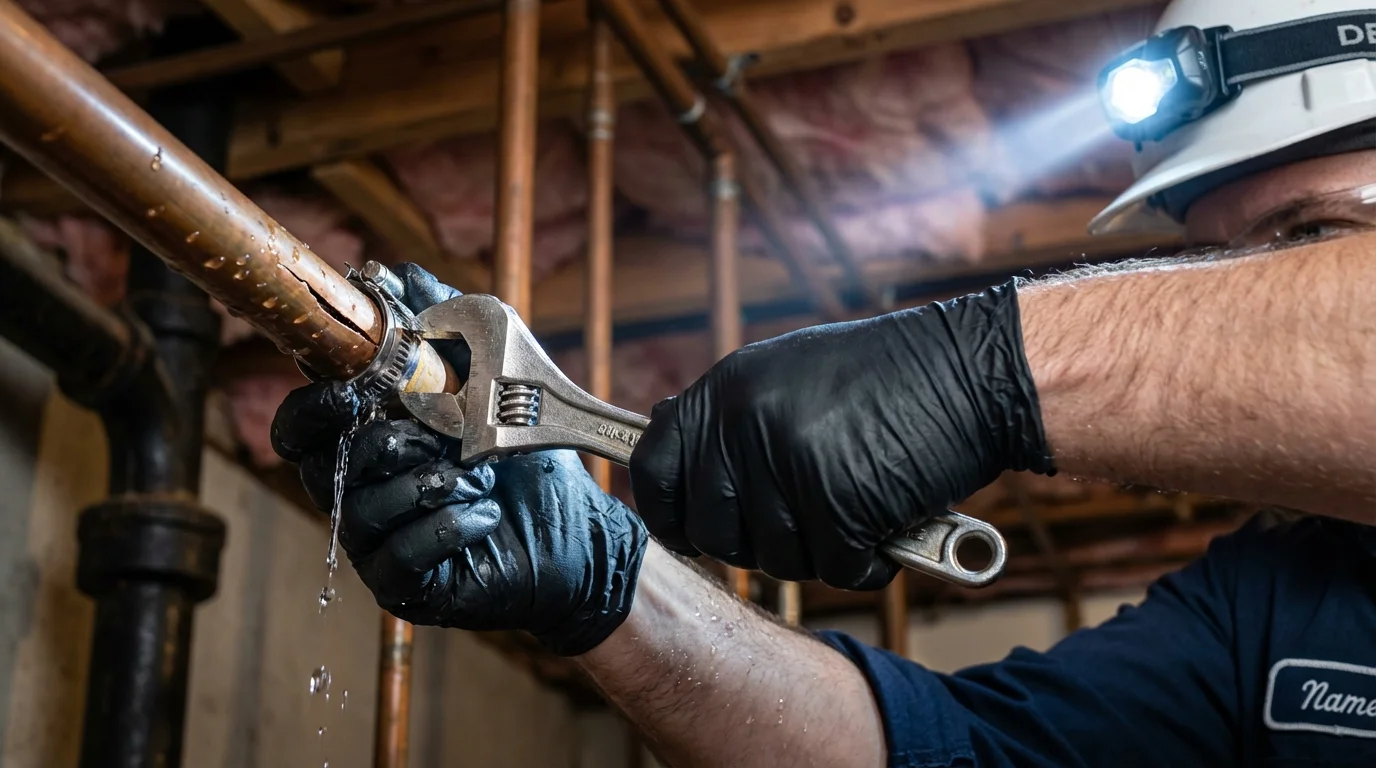 Emergency pipe clamp repair being performed by a Johns Plumbing LLC plumber in Memphis